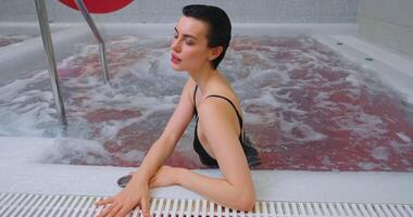 Jacuzzi And Pool In Modern SPA Center, Portrait Of Beautiful Woman In Swimming Pool, Hydrotherapy video