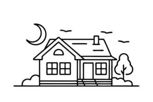Moonlit Haven Creative house line art flat illustration. vector