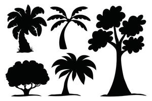 Beach trees silhouettes set isolated flat illustration on white background. vector