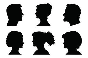 Retirement face profiles silhouettes set illustration on white background vector