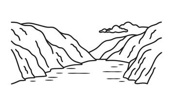Stunning view of a Norwegian fjord showcasing steep cliffs and calm waters under a clear blue sky line art flat illustration. vector