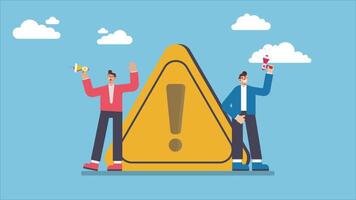 Animated business people, Important announcement, attention or warning information, breaking news or urgent message communication, alert and beware concept video