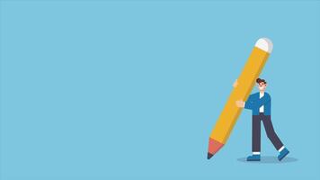 Animated businessman using pencil to draw workflow line with achievement flag milestones video