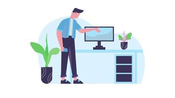 Woman Standing in Front of a Computer, 2D Illustration in 4K Resolution, Office Scene and Professional Work Concept video