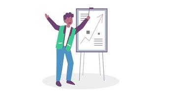 Business People with Graph Chart, Business Growth Visualization, 2D Animation, Company Progress, Office Teamwork, 4K Resolution video