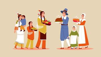 Thanksgiving Illustration 2D Animation with Family Dinner and Festive Decor in 4K Resolution video