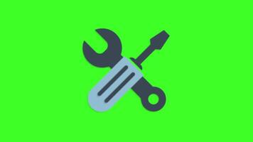 Wrench and Screwdriver Service Icon Animation, 2D Tools Symbol on Green Background for Repair, Maintenance, and Settings Animation in 4K Resolution video