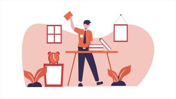 Student Standing at Desk with Book, 2D Educational Explainer Animation in 4K Resolution video