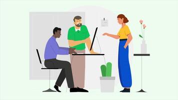 2D Animated Illustration, Collaborative Team Discussion in Office, Explainer Animation for Corporate Meetings and Teamwork video