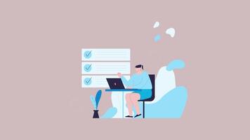 2D Motion Graphics Animation, Office Work with Laptop, Animated Woman Working, Professional Office Scene video