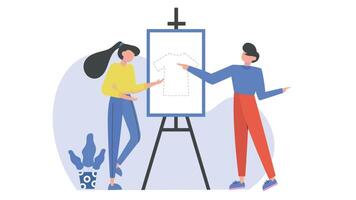 Clothing Designer, Two Business Women Giving a Presentation, 2D Explainer Animation in Meeting Room for Corporate Communication in 4K Resolution video