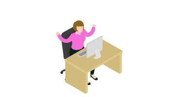 2D animation of Woman Sitting at Desk, Working on Computer, Office Scene, Digital Workspace video