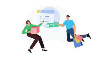 2D Animation of People Holding Phone and Credit Card, Business and eCommerce Explainer in 4K Resolution video