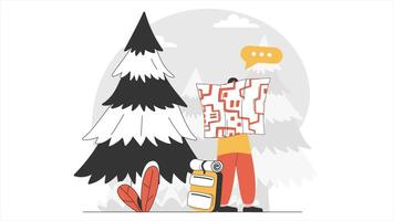 Cartoon Man Holding a Map and Looking at It, 2D Animation for Travel, Exploration, and Adventure Animation video