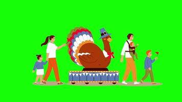 Thanksgiving Family Dinner Animation, 2D Thanksgiving Feast with Turkey on Green Screen Background in 4K Resolution video
