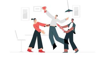 Three People Celebrating in Office, 2D Animation, Team Success, Workplace Achievement, Corporate Joy, Animated Office Celebration Scene video