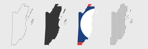 Belize detailed map in outline, grey, flag color, and dotted style vector