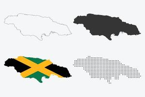 Jamaica map in outline, grey, flag color, and dotted style vector