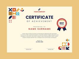 Mosaic certificate template for company. Professional certificate of achievement for best employee. vector