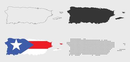 Puerto Rico map detailed in outline, grey, flag color, and dotted vector