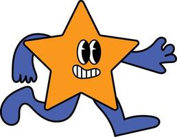 Simple linear style groovy character design. Star shape happy and smiling retro character. vector