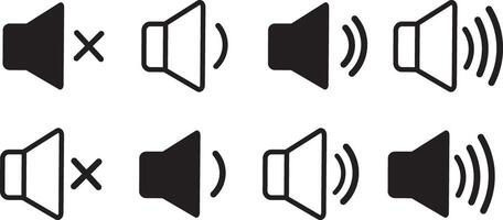 speaker, sound, volume icon set. Flat application interface sound sign button. Mute and unmute volume sound icon isolated on white symbol background vector