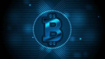 Blue technology animation with bitcoin emblem video
