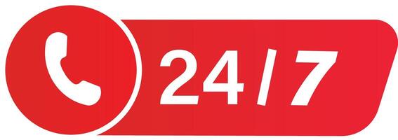 24 7 service. 24-7 open, concept with call icon. modern support red circle icon. Call twenty four hours. vector