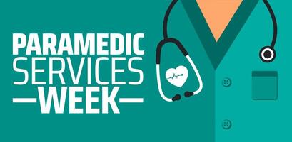 Paramedic Services Week background banner or poster design template. observed every year in May. Holiday concept. Use to any Template, card, poster, placard, template. vector