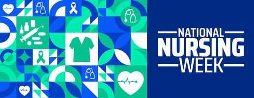 National Nursing Week Geometric shape pattern background banner or poster design template. observed every year in May. Holiday concept. Use to any Template, card, poster, placard, template. vector