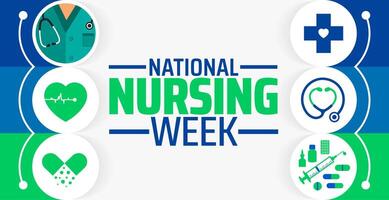 National Nursing Week background banner or poster design template. observed every year in May. Holiday concept. Use to any Template, card, poster, placard, template. vector