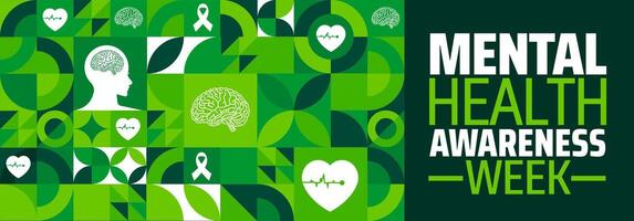 Mental Health Awareness Week Geometric shape pattern background banner or poster design template. observed every year in May. Holiday concept. Use to any Template, card, poster, placard, template. vector