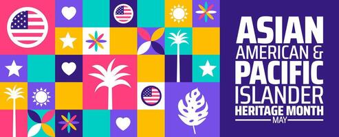 Asian American and Pacific Islander Heritage Month Geometric shape pattern background banner or poster design template with usa flag. observed every year in May. Holiday concept. Use to any Template. vector