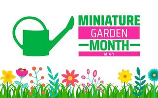 National miniature garden month background banner or poster design template. observed every year in May. Holiday concept. Use to any Template, card, poster, placard, template. vector