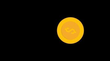 Dollars coin rotating one side to other graphic animation on transparent background, alpha channel 4k footage video