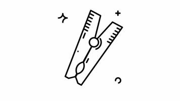 Animated Laundry day line art brightened by a clothespin with a spring. video