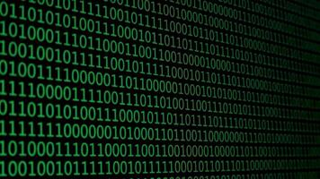 The backdrop features an intricate pattern of binary code in shades of green, creating a digital aesthetic that symbolizes technology and data processing. video
