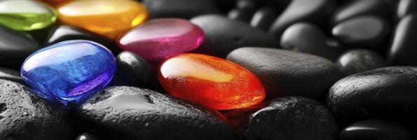 Colorful stones with a rainbow of colors photo