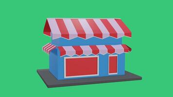 Assembling 3D Kiosk House Model with Rotation on Green Screen video