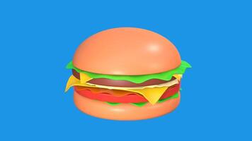 3D Burger Layers Falling and Rotating on Blue Background video