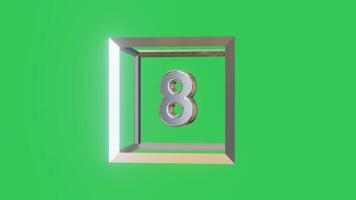 3D Chrome Countdown Nine to Zero with Rotating Cube Frame on Green Background video