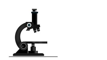 a microscope with two stylized virus or cell structures in red and blue, representing scientific research or microbiology, Virus microscope, coronavirus bacteria plastic model video