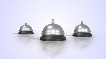 Service Bells on a Light Reflective Floor. Call Bells 3D Animation. 4K video