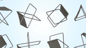 Folding Chairs Falling on a Light Blue Background. Lawn Chairs 3D Animation. 4K video