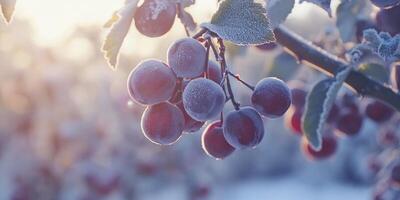 Plums on a tree in the winter photo