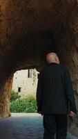 Tourist Walking And Explores An Ancient Tunnel Inside A Medieval vintage Castle video