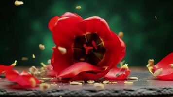 High Speed Red Tulip Bursting Apart with Flying Seeds for Creative Visuals video