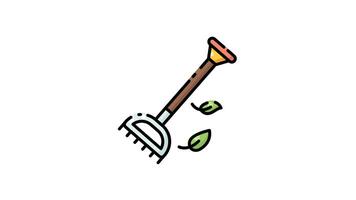 Rake and two leaves blowing in the wind icon animation design video