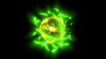 A 3D illustration of a green-colored atom in which protons and neutrons increase their speed, heating the atom and causing it to explode. video