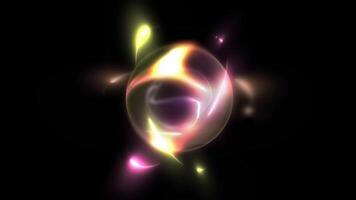 3D illustration of an atom in soft pink showing the nucleus with protons and neutrons. video